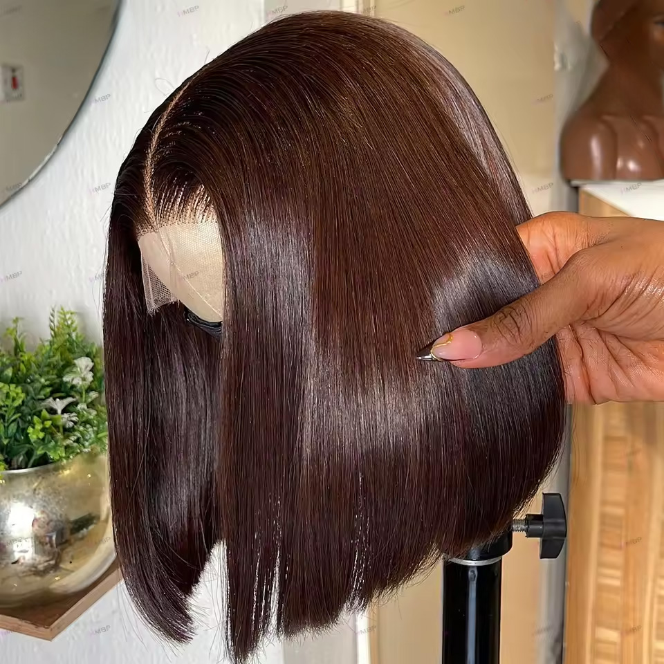 Glueless Wear And Go Human Hair Wig - Parrucca Bob diritta color cioccolato 13X4