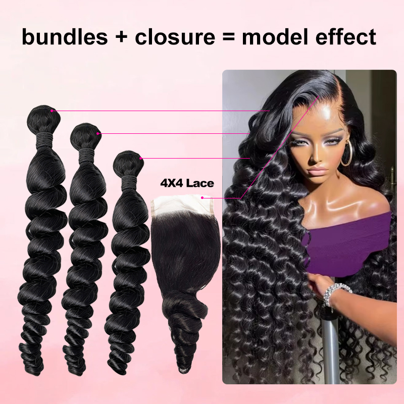 Deep Wave 3 Bundles With Closure - Extensioni di capelli umani vergini non