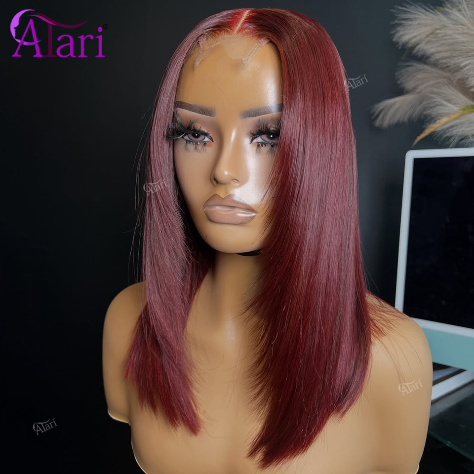 Pre Parted 13X4 Lace Front Bob Wig - Parrucca Bob Liscia 99J Bordeaux con