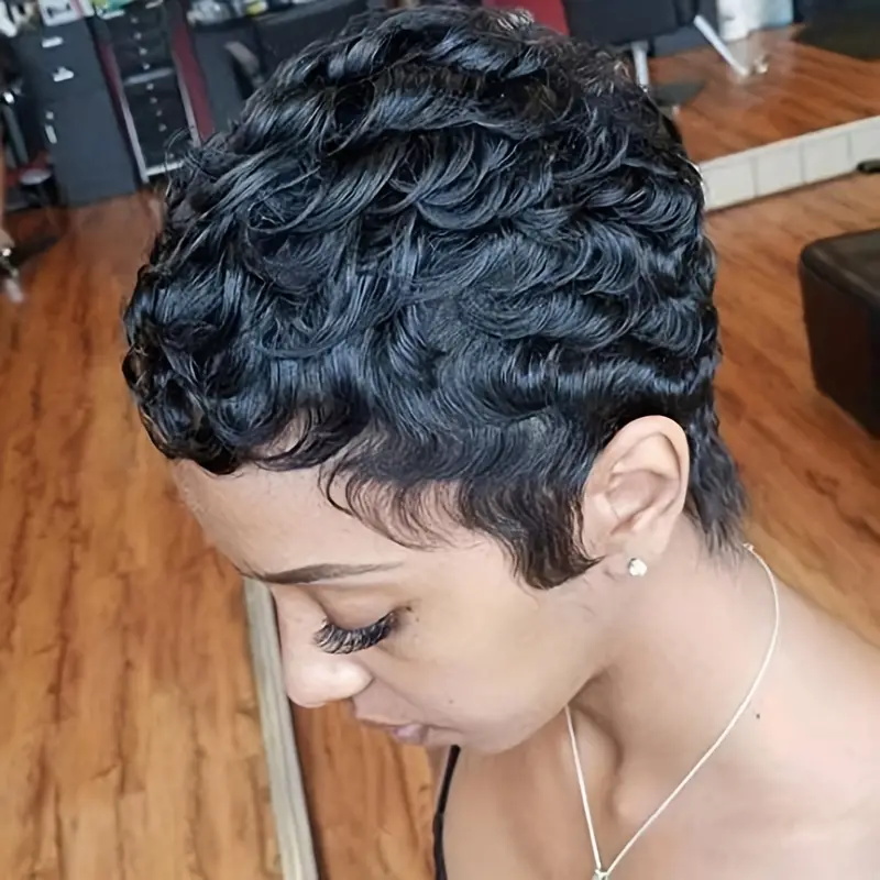 Short Pixie Cut Wig Human Hair Cheap - Parrucca corta a taglio pixie, riccia,