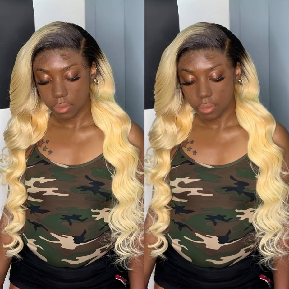 613 Blonde Body Wave Lace Front Wig - Parrucche in capelli umani biondi ombré