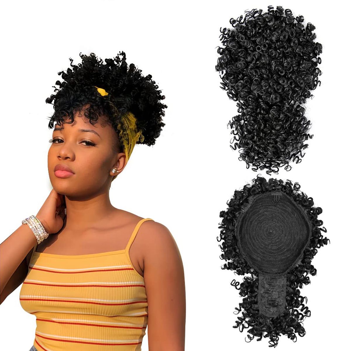 Drawstring Afro Curly Puff Ponytail - Coda di cavallo con coulisse sintetica