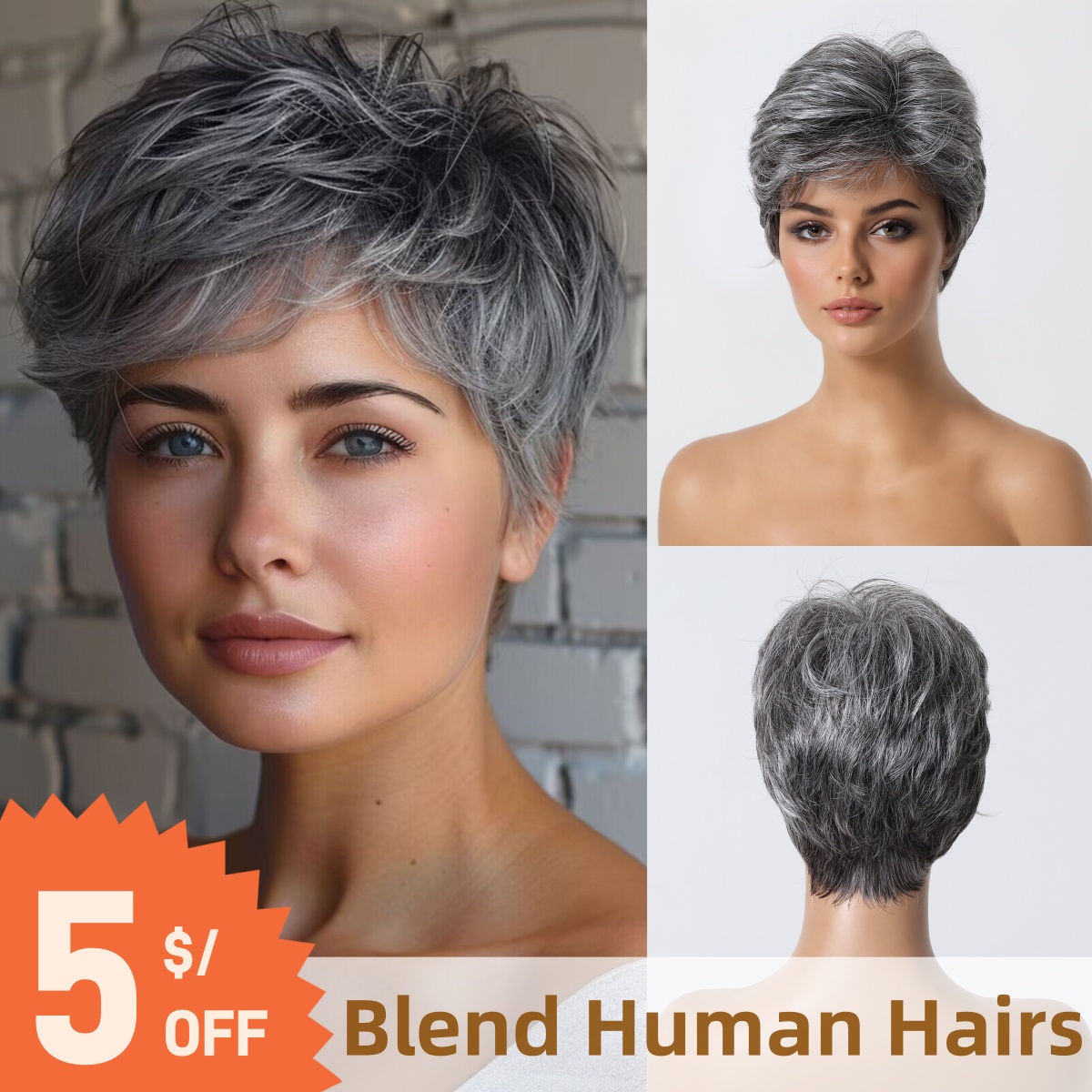 Short Pixie Cut Wig Human Hair Cheap - Parrucca corta per capelli umani grigi