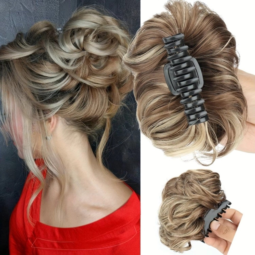 Claw Clip Messy Bun Hair Piece - Chignon sintetico ondulato con clip a