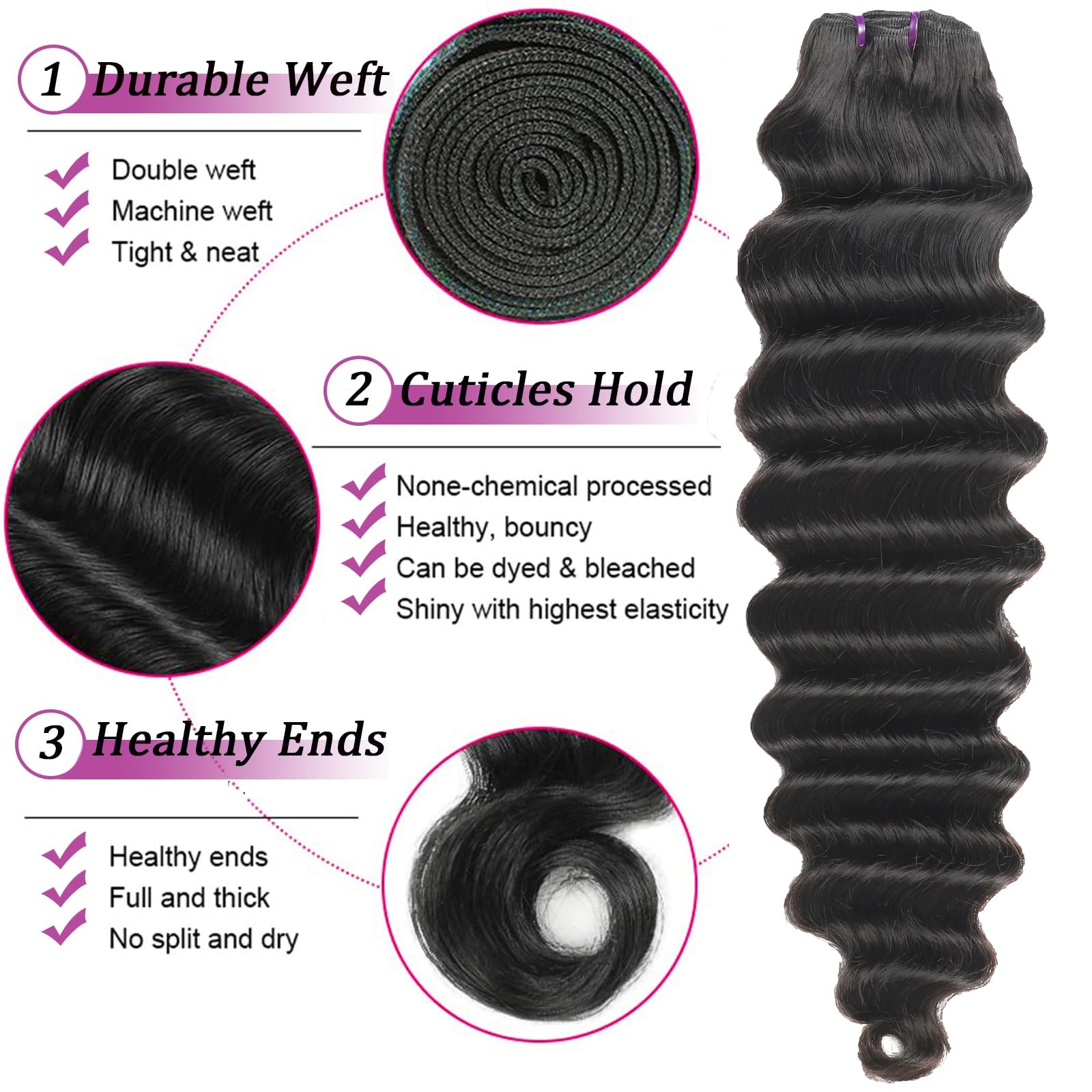 Ciocche di Capelli Umani Ondul - Deep Wave 3 Bundles With Closure recensione e prezzo