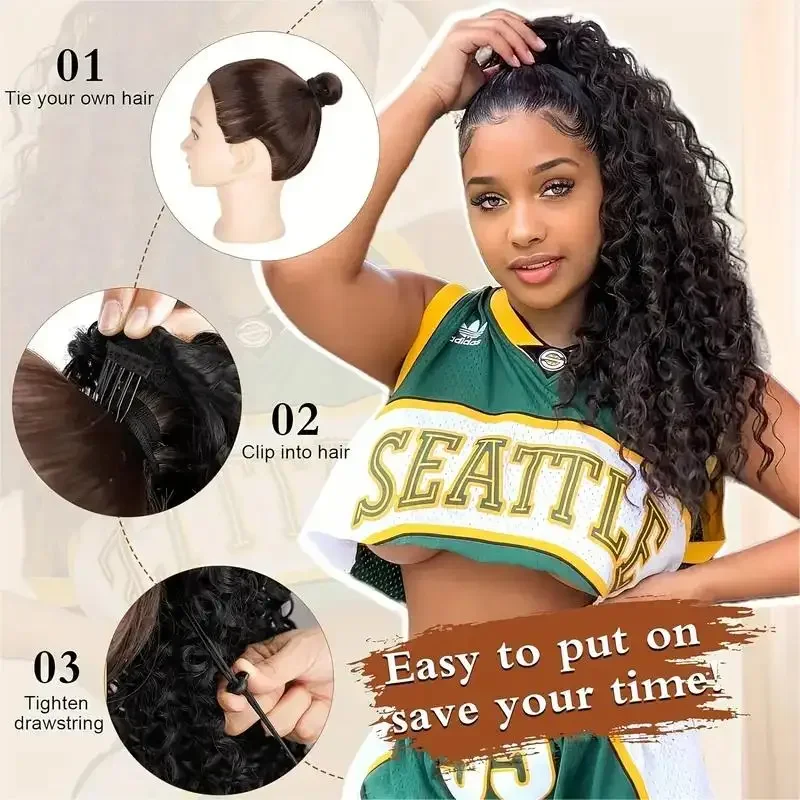 Estensione della coda di caval - Drawstring Afro Curly Puff Ponytail recensione e prezzo