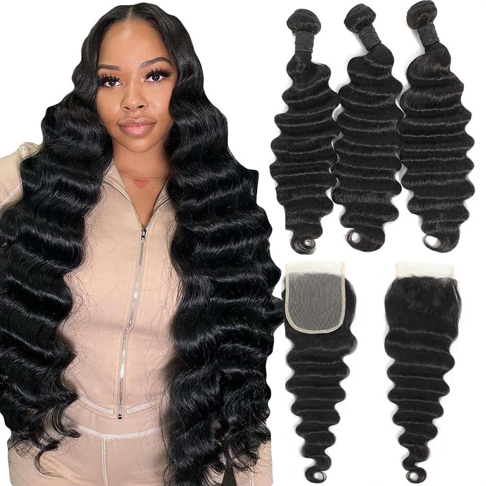 Ciocche di Capelli Umani Grezz - Deep Wave 3 Bundles With Closure recensione e prezzo